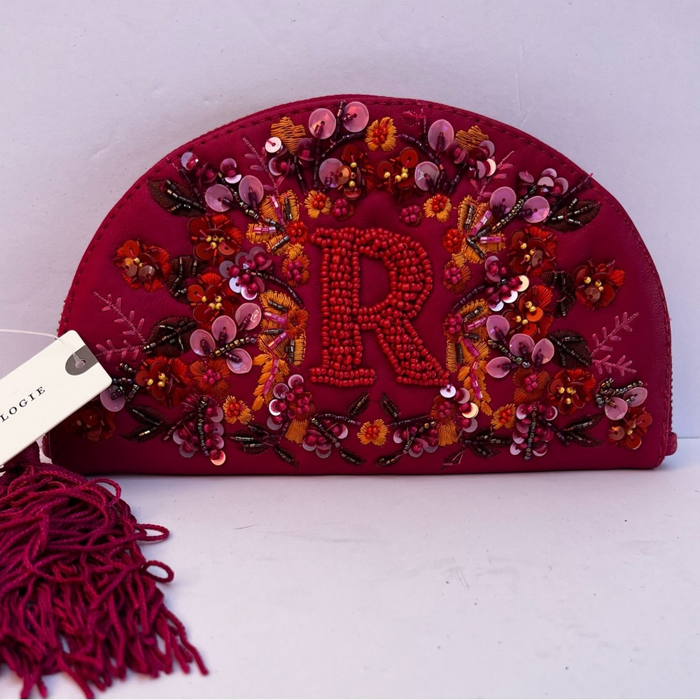 Hot Pink Beaded Monogram R Clutch by Anthropologie